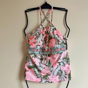 Time and Tru Women’s Floral Tankini Top Pink Green Swimwear Size Medium NWT